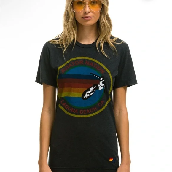 AVIATOR NATION LAGUNA BEACH TEE - CHARCOAL UNISEX MEDIUM - Picture 1 of 5